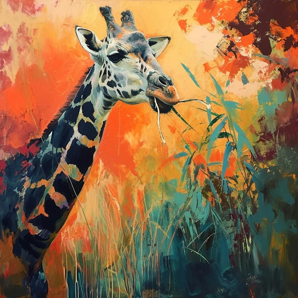 Giraffe Eating Plants Brushstroke