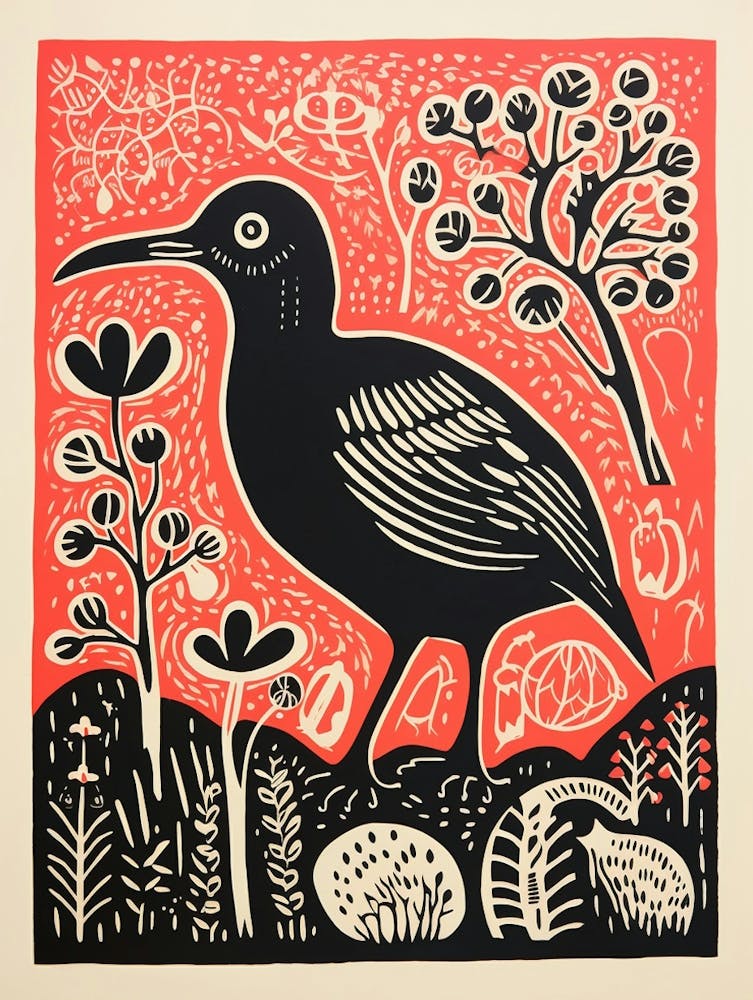 Vintage Bird Linocut Kiwi 6