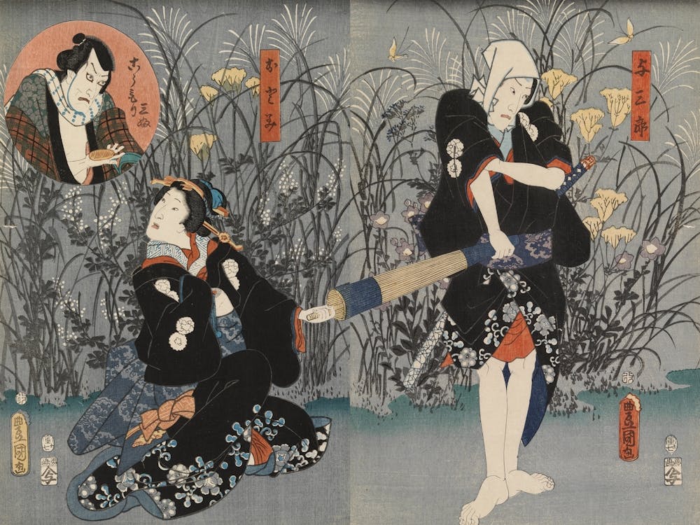 Näyttelijät Ichikawa Danjuro Viii Ja Onoe Baiko Näytelmässä Genyadana, 1854, By Utagawa Kunisada