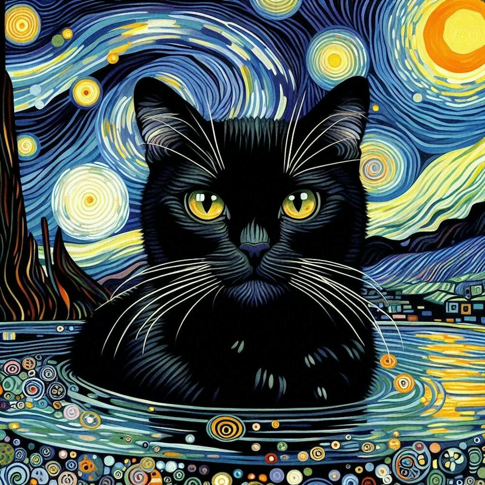 Starry Night Cat in pond