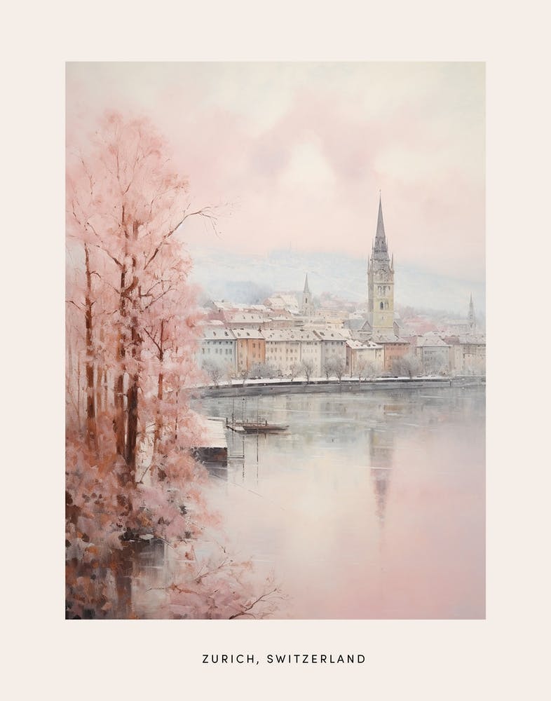 Dreamy Winter Painting Poster Zurich Switzerland 7