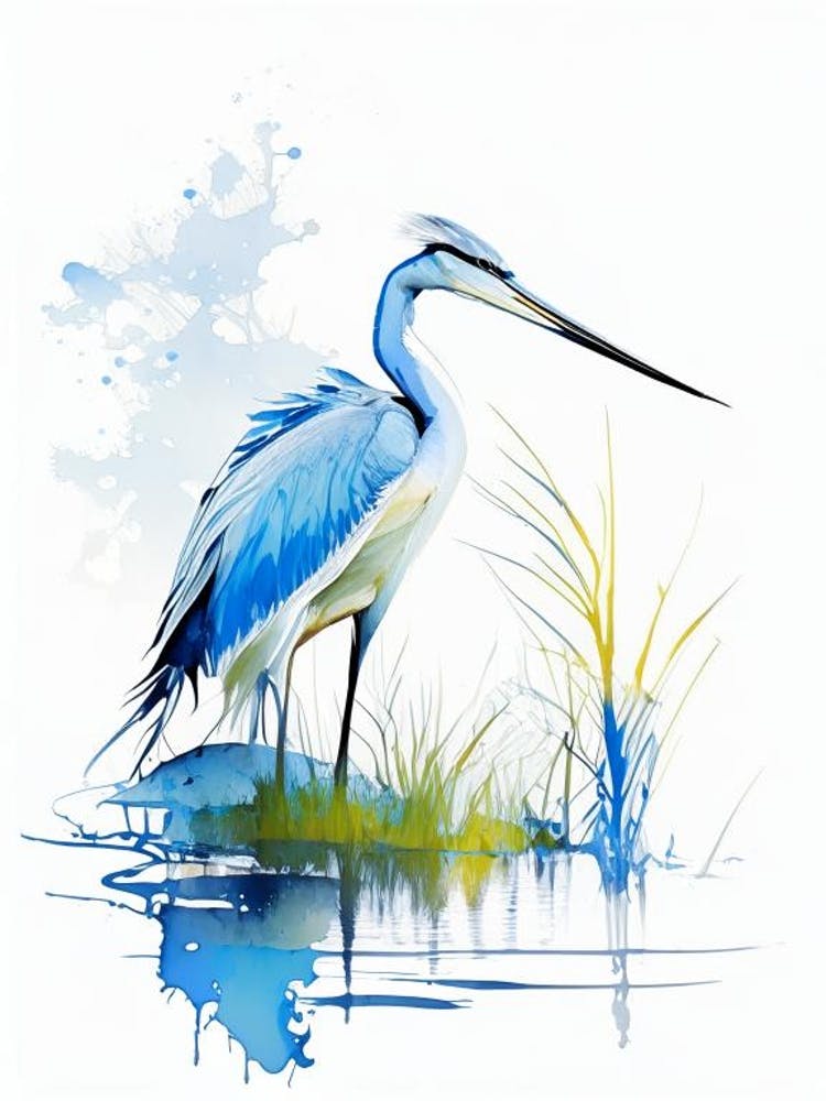 Blue Heron On Lake Impressionistic 1