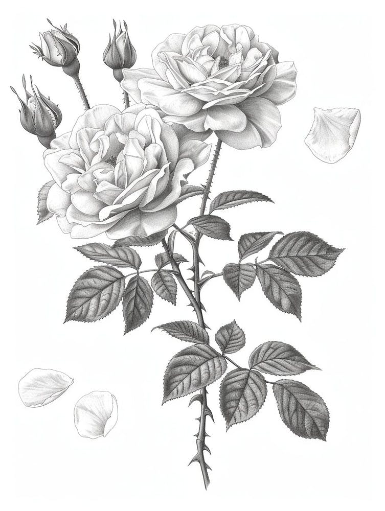 Rose With Petals Line Drawing 4