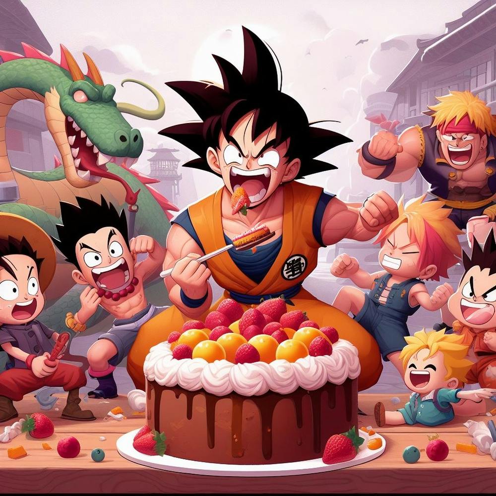 Anime Freunde, die Dragon Ball Kuchen essen!!!