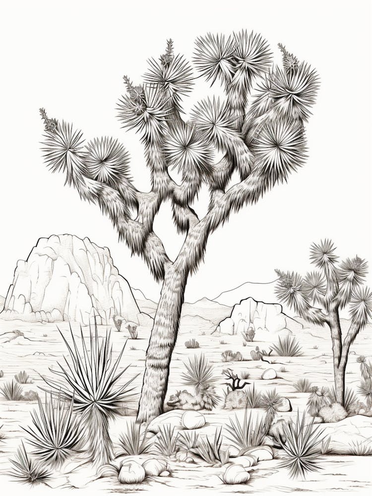 Detailed Drawing Of A Joshua Tree At Dawn In Desert 4 Art Print by ...