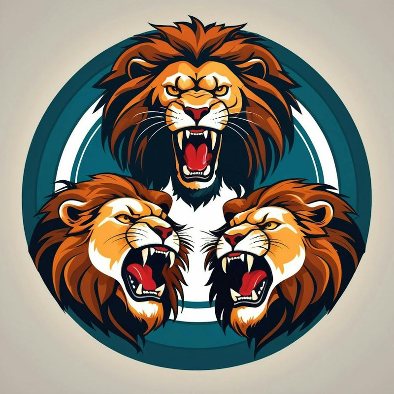 3 wütende männliche Löwen brüllen auf Kreis-Logo