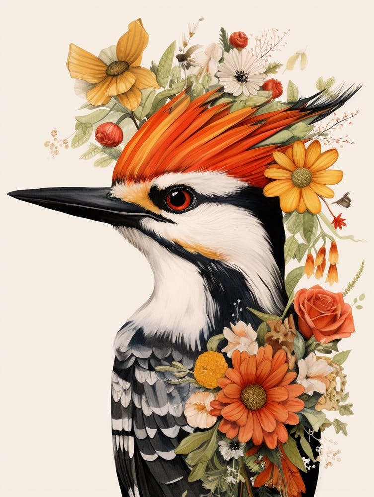 Bird With A Flower Crown Woodpecker 2