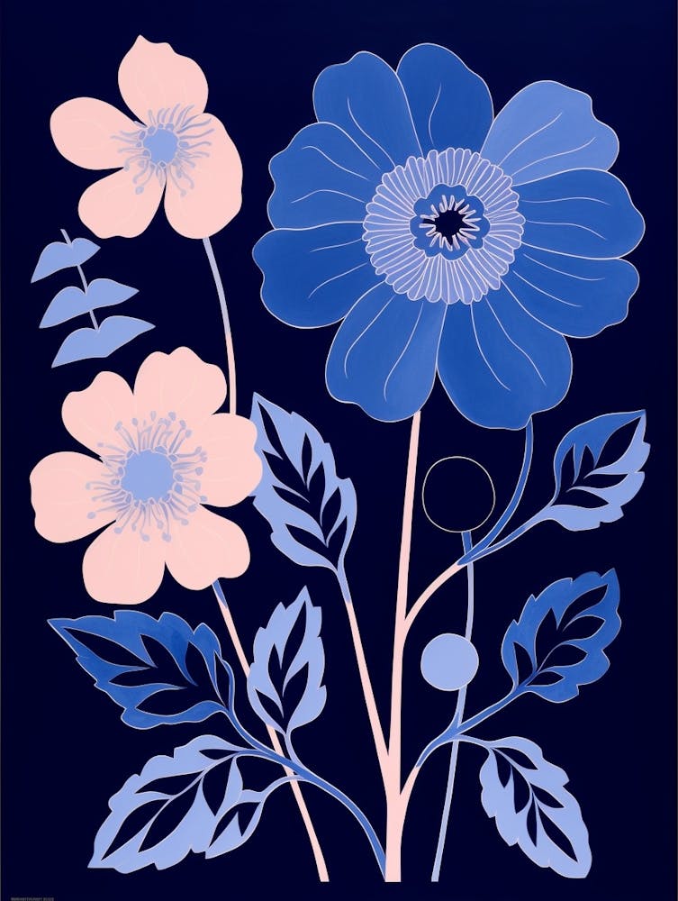 Blaue Blumenillustration Pfingstrose 4