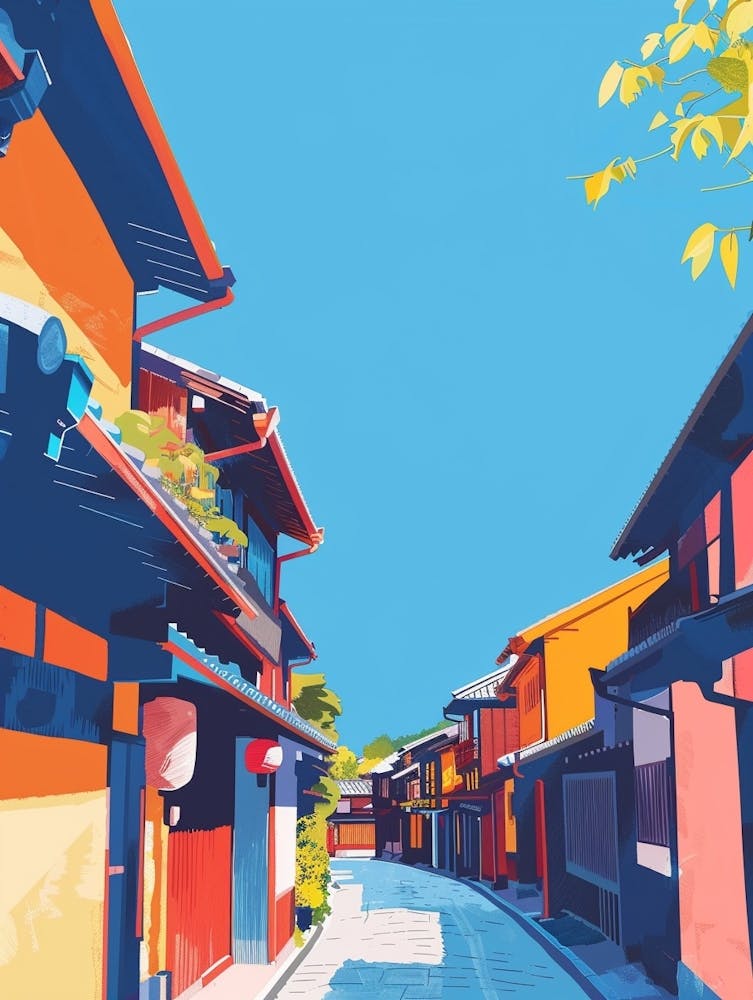 Gion District Kyoto 1 Colourful Illustration