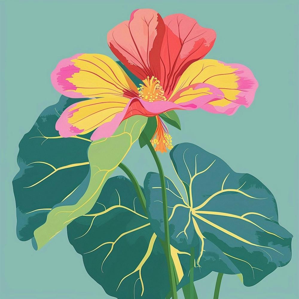 Nasturtium 3 Square Flower Illustration