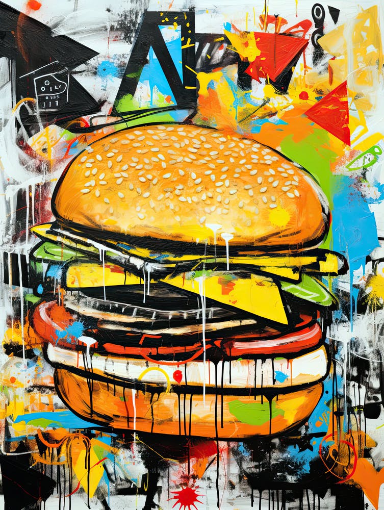 Burger colourful graffiti food Basquiat style