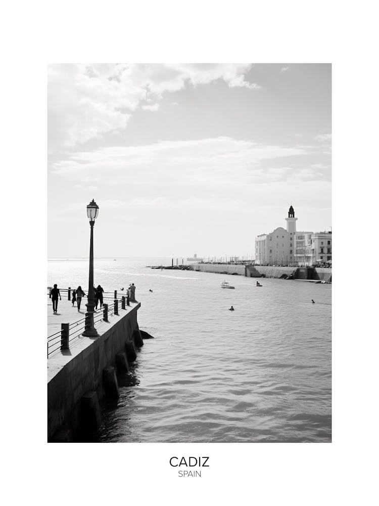 Poster Of Cadiz, Spain, Black And White Analogue Photography 1