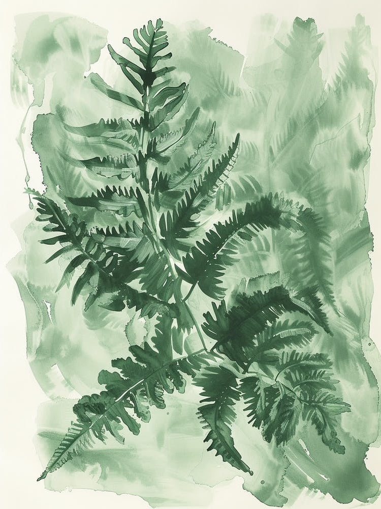 Green Ink Painting Of A Ruffled Fern 2