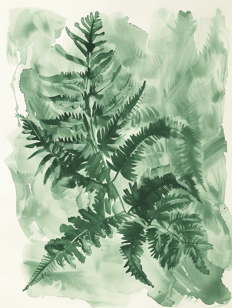 Green Ink Painting Of A Ruffled Fern 2