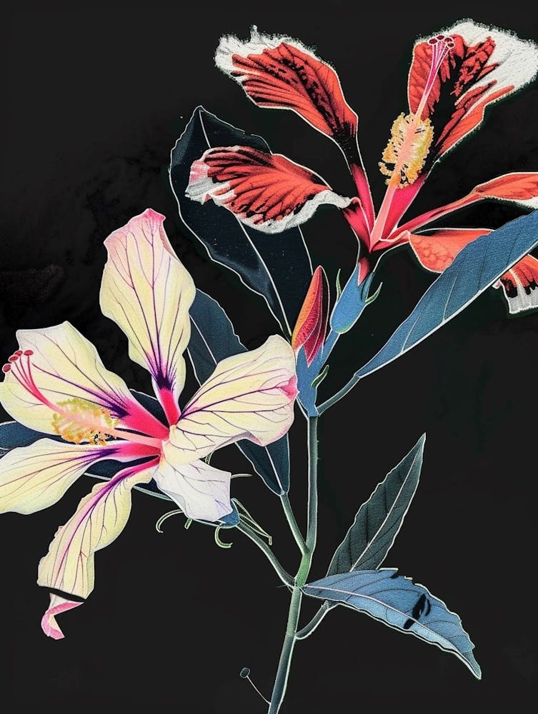 Neon Flowers On Black Hibiscus 4