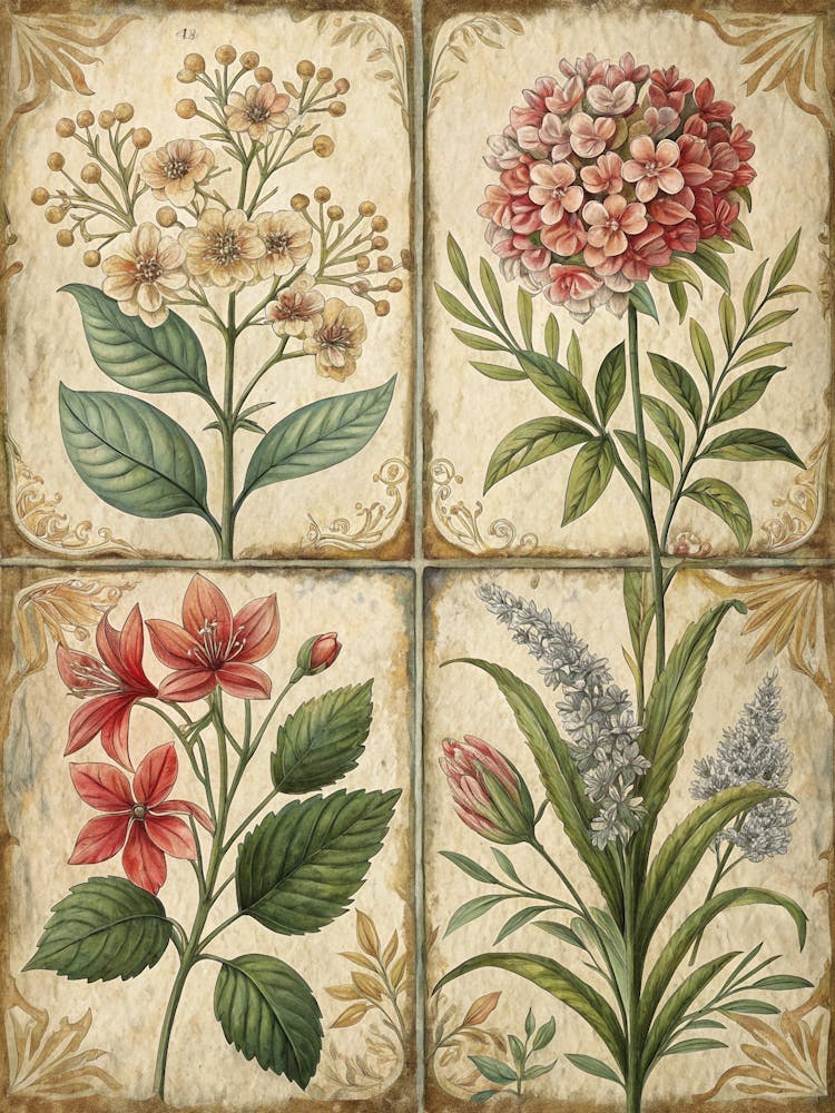Oil Painting Style Retro Botanical Tiles