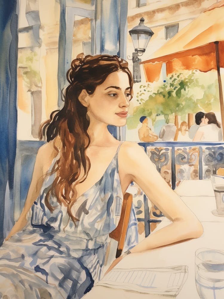 At A Cafe In Athens Greece 2 Watercolour