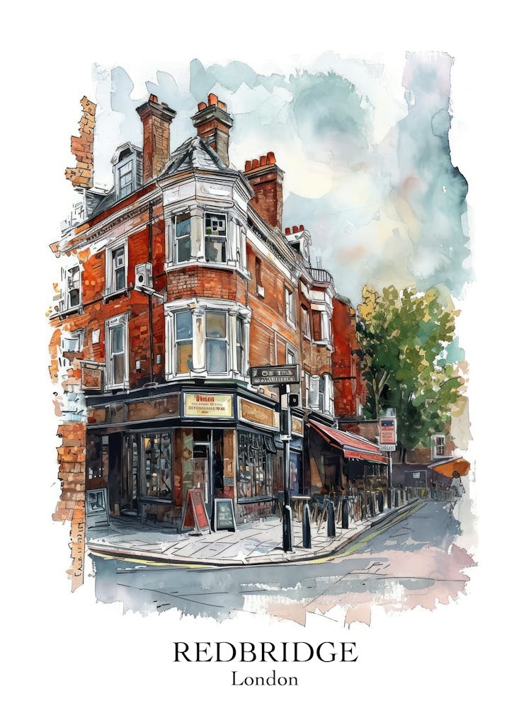 Redbridge London Borough   Street Watercolour 1 Poster
