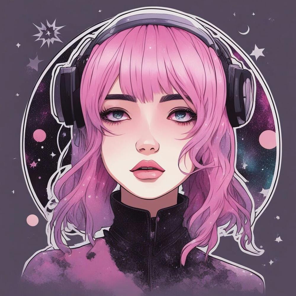 Pink Haired Girl With Headphones