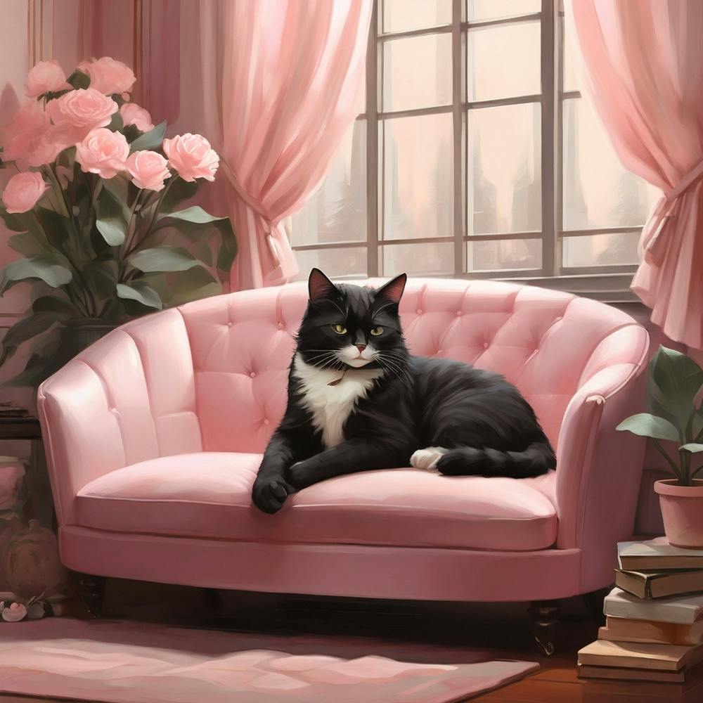 Cat Nap Tuxedo Cat Napping In Pink Interior 7