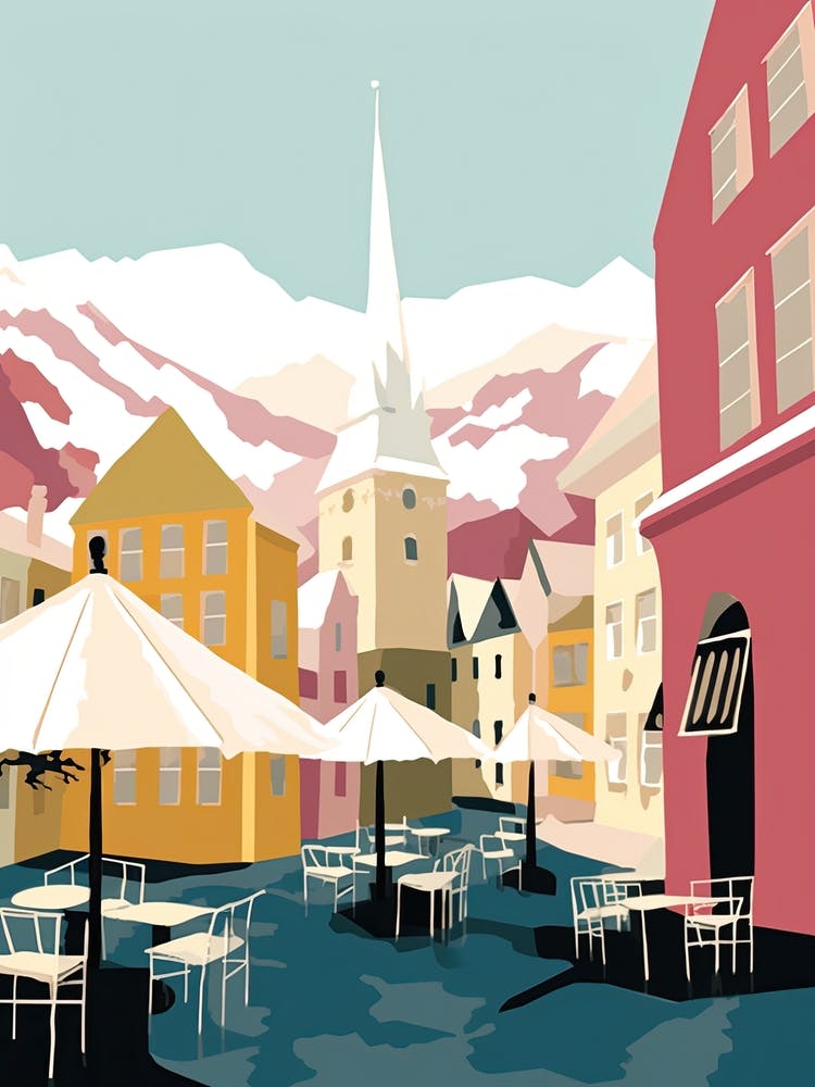 Tromso, Norway, Flat Pastels Tones Illustration 2
