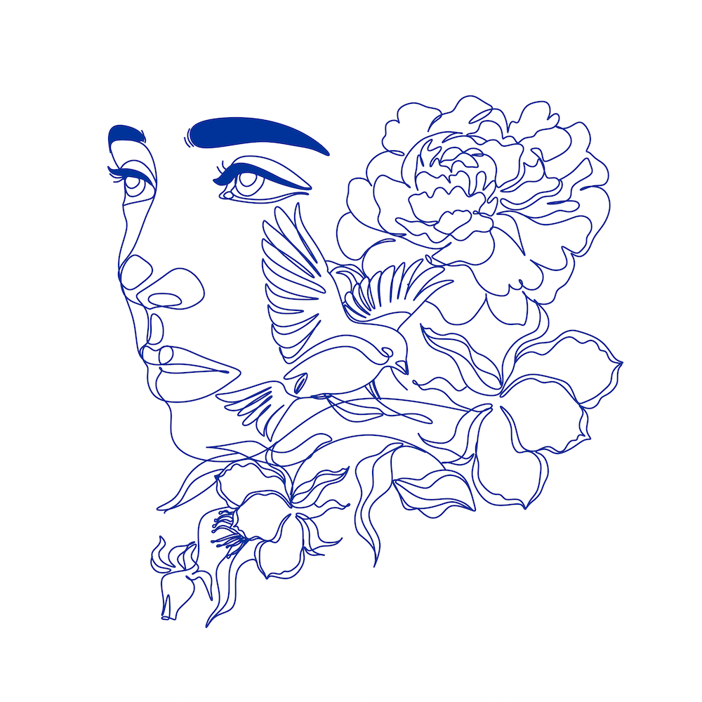 Woman with Bird Line Art