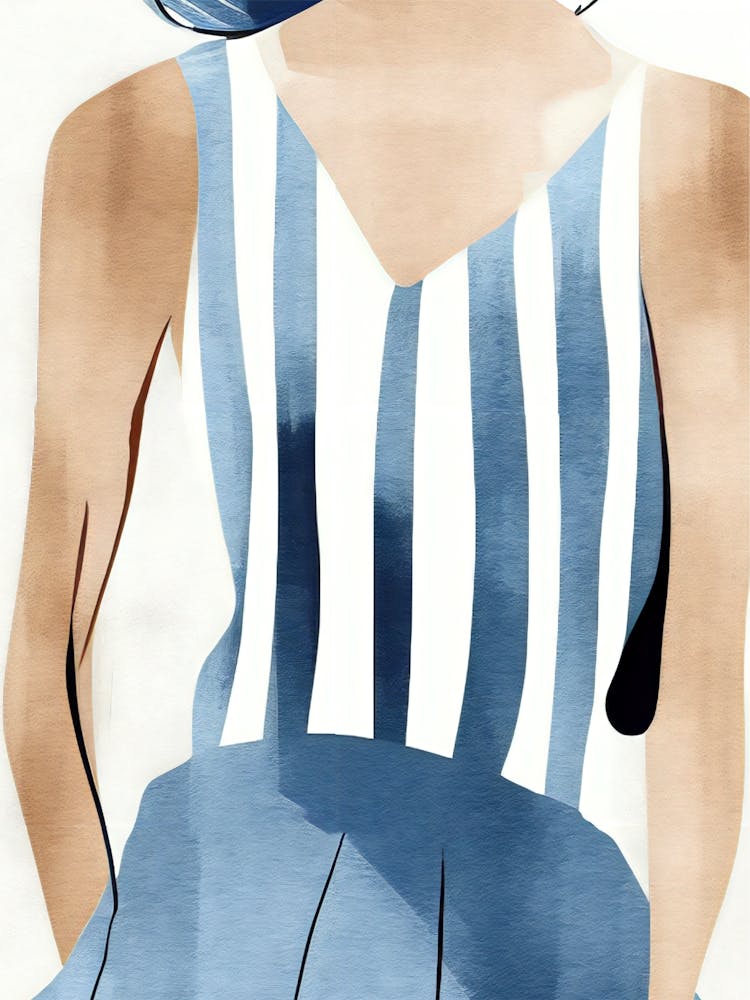 Woman In Blue Striped Dress