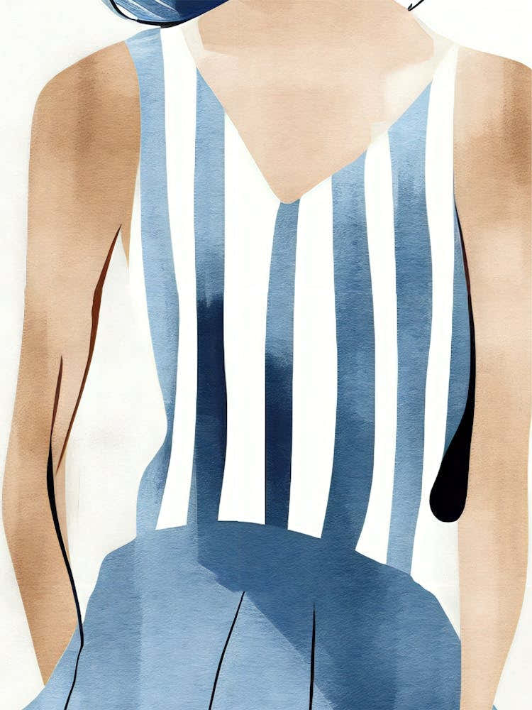 Woman In Blue Striped Dress