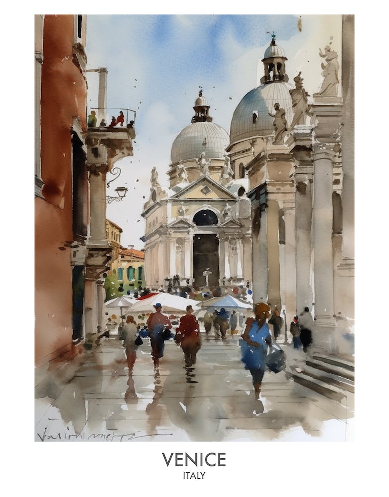 Venice Italy Watercolour Travel Poster 2