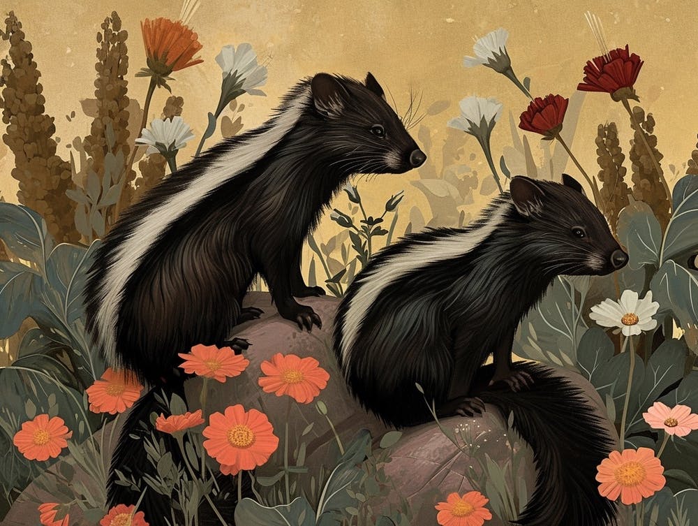 Floral Animal Illustration Skunk 2