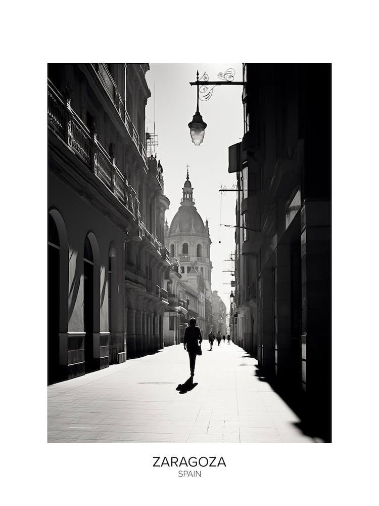 Poster Of Zaragoza, Spain, Black And White Analogue Photography 3