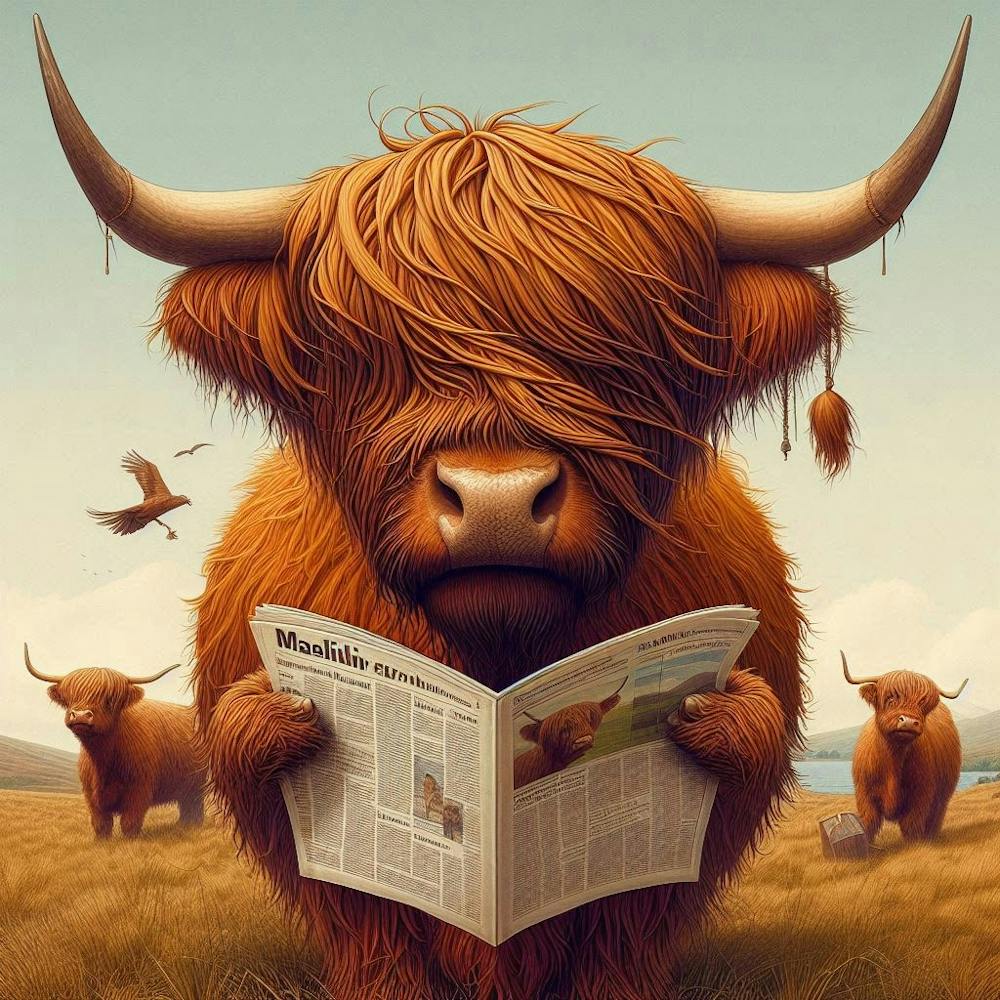 Highland Cow Reading Newspaper 1