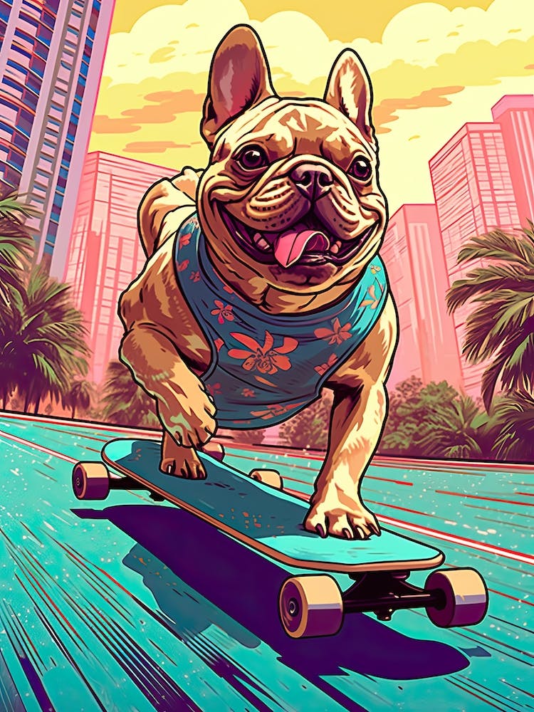 French Bulldog Dog Skateboarding Illustration 1