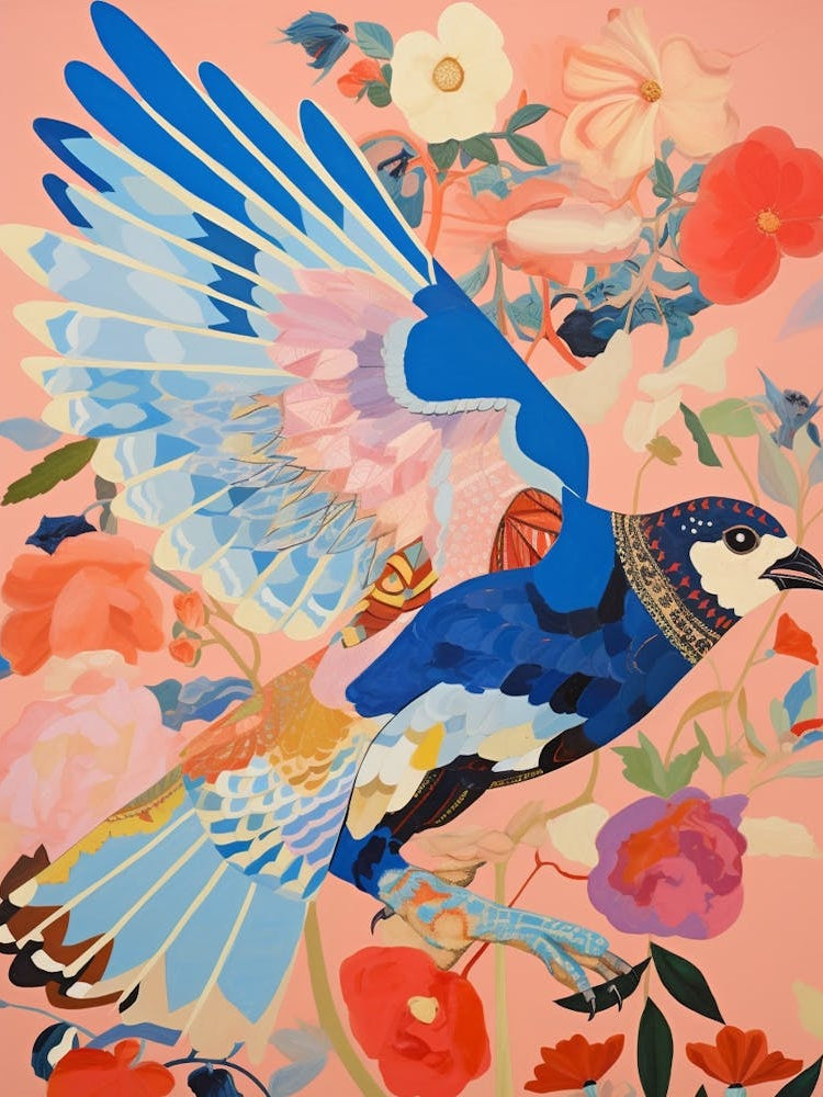 Maximalist Bird Painting Blue Jay 3