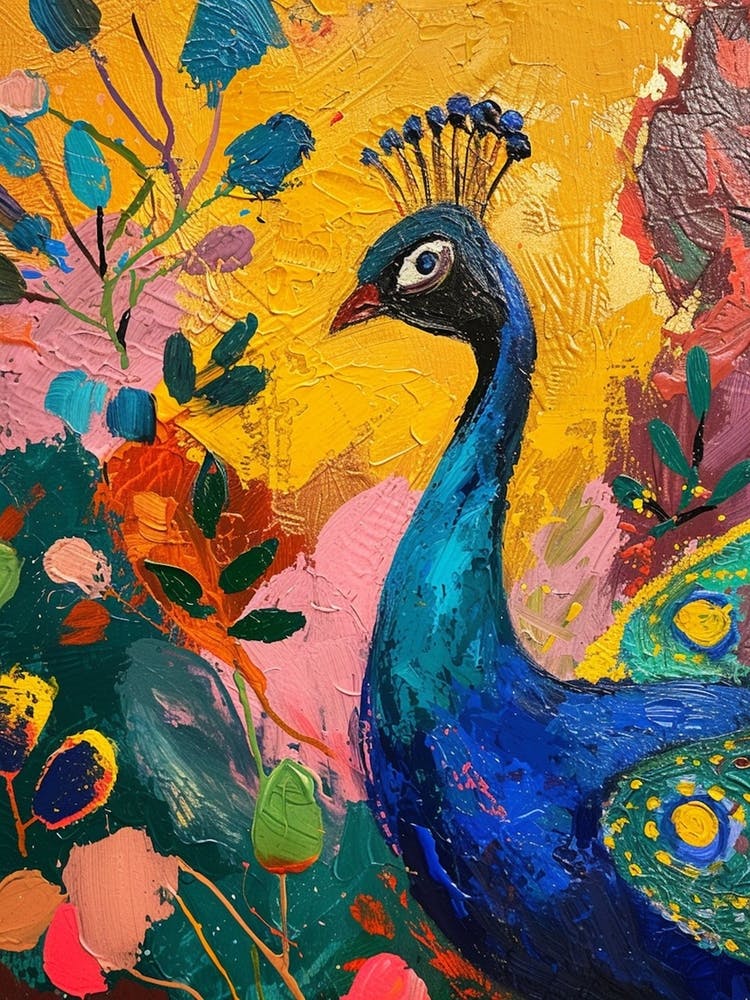 Peacock Mustard Textured Brushstroke Painting