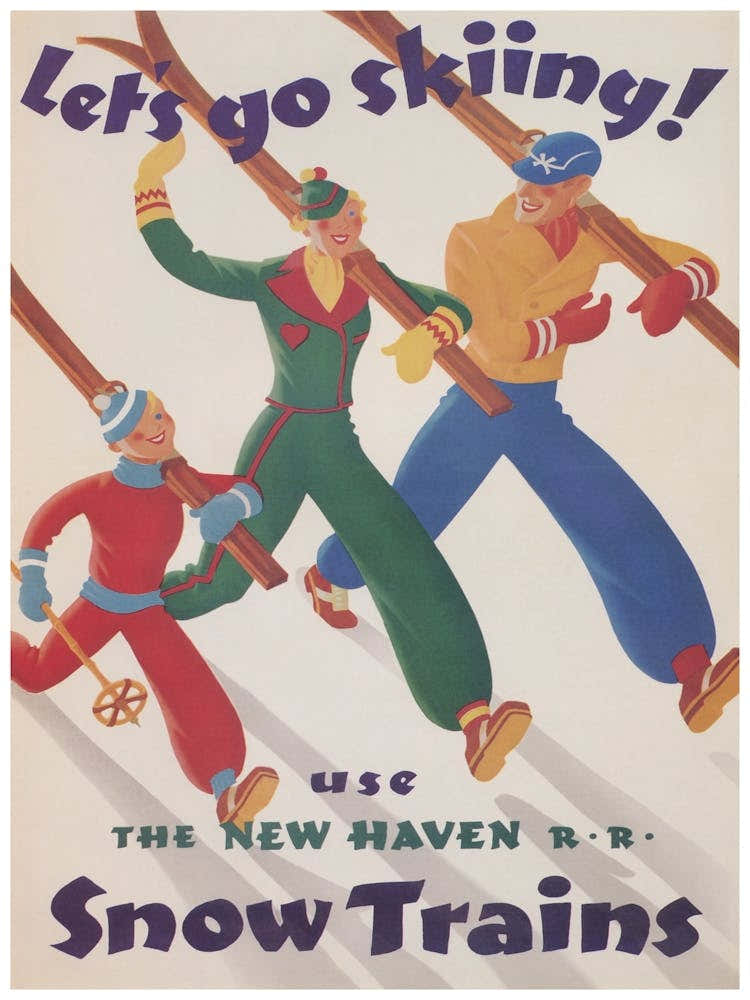 Let's Go Skiing Vintage Ski Poster