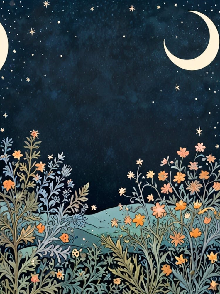 William Morris Night Sky With Flowers And Moon