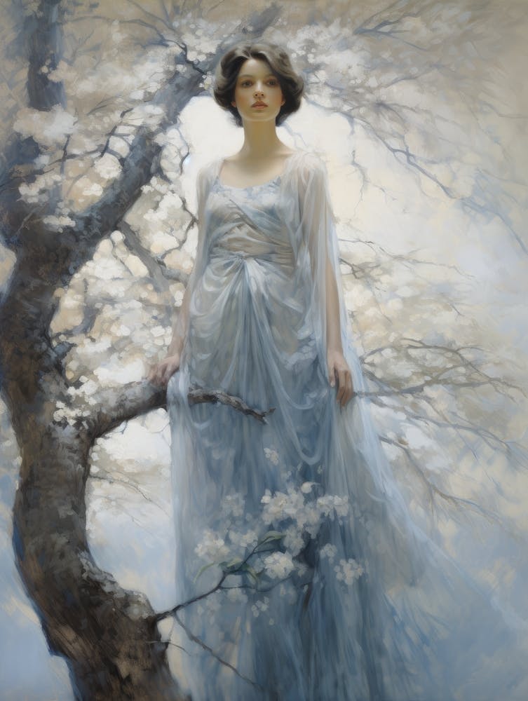 Dame In Einem Blauen Kleid