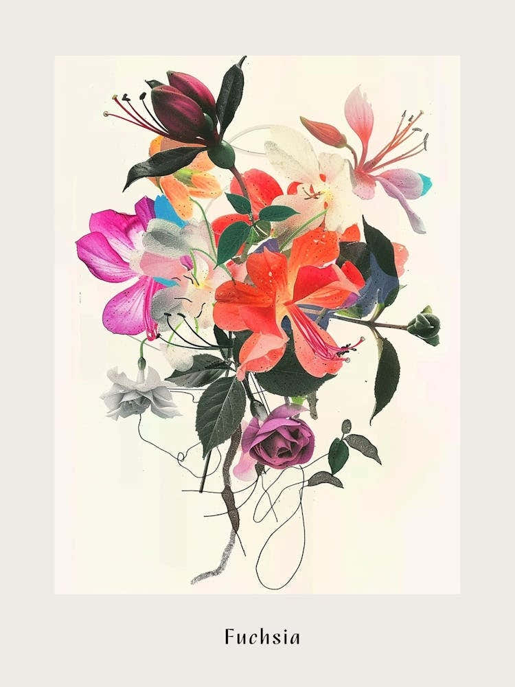Fuchsia 1 Collage Flower Bouquet Poster