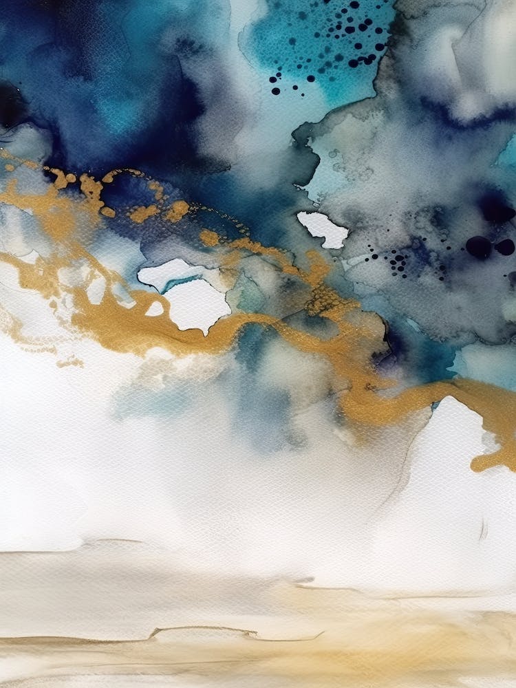 Watercolour Abstract Blue And Gold 3
