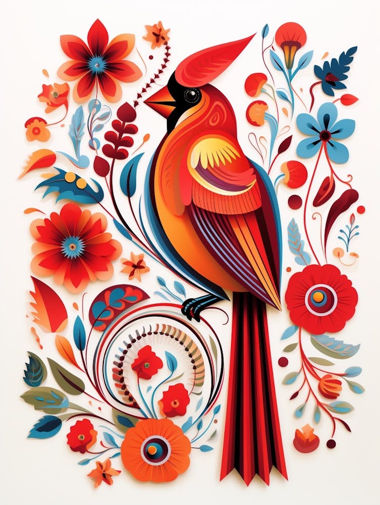 Scandinavian Bird Illustration Northern Cardinal 2