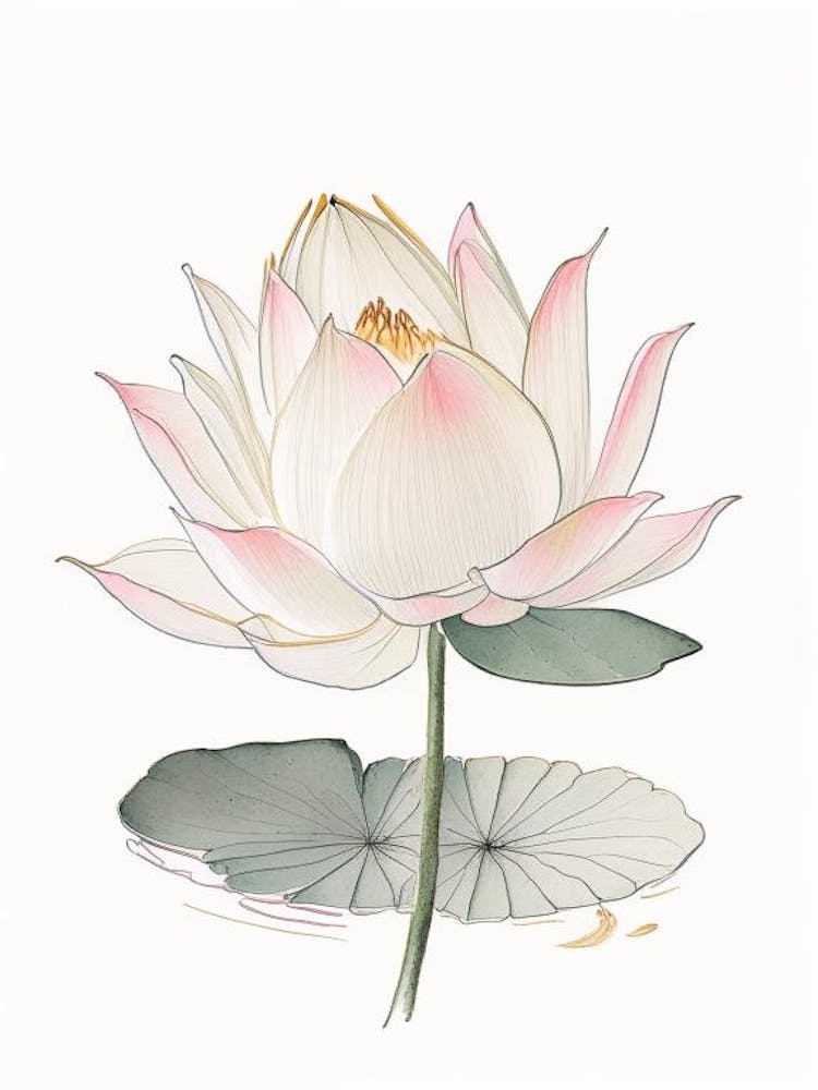 Blooming Lotus Flower In Lake Pencil Illustration 1