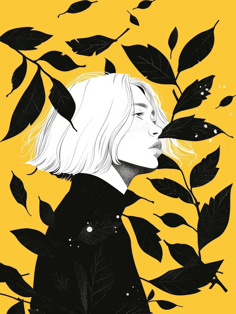 Black And White Girl With Leaves