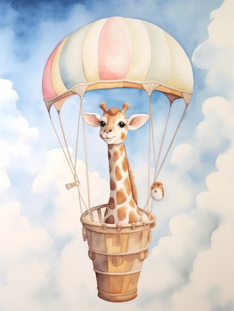 Baby Giraffe 4 In A Hot Air Balloon