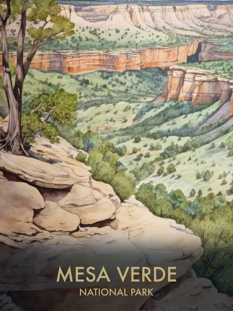 Mesa Verde National Park Watercolour Vintage Travel Poster 1