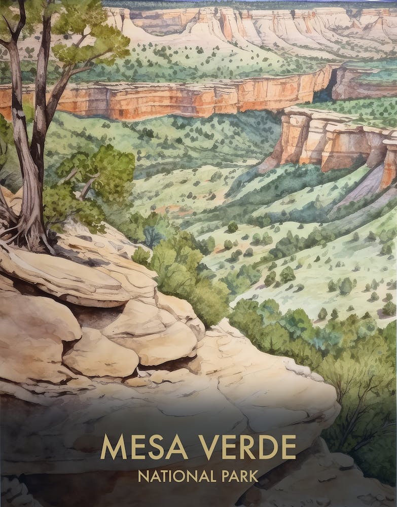 Mesa Verde National Park Watercolour Vintage Travel Poster 1
