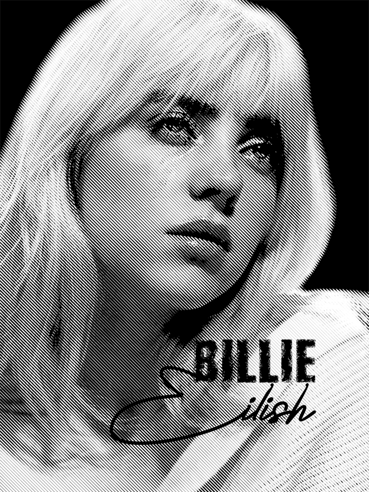 Billie Eilish Black White Line Art 4