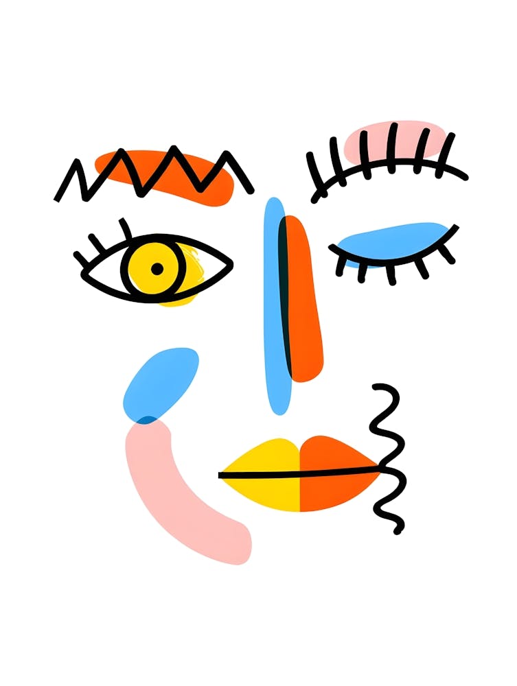 Abstract Expressionist Face Print - Colorful Line