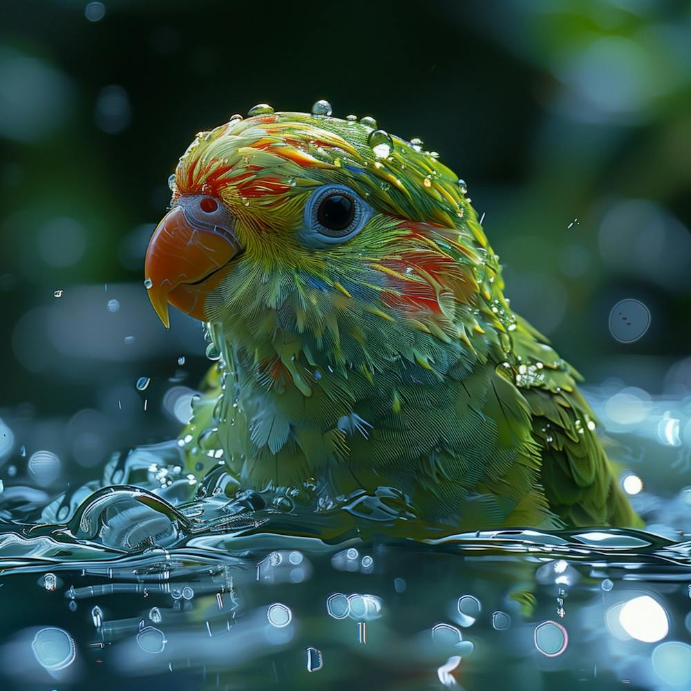 Colorful Parrot In Water