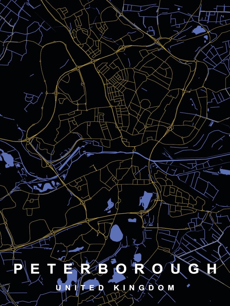 Peterborough City Map Black and Gold